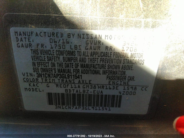 Nissan Versa 1.6 Sv 2016 3N1CN7AP3GL911541 Image 9