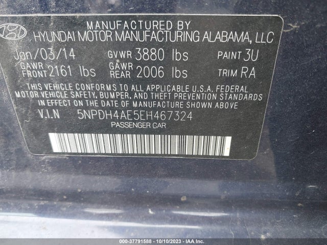 2014 HYUNDAI ELANTRA SE VIN: 5NPDH4AE5EH467324