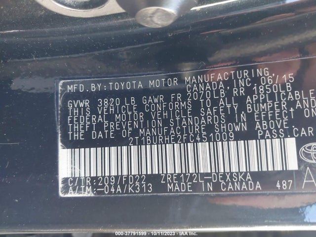 Toyota Corolla L/le/s/s Plus/le Plus 2015 2T1BURHE2FC451009 Image 9