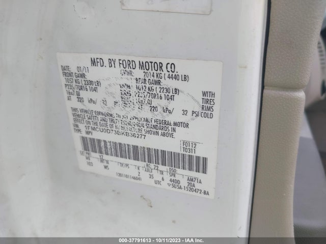 2011 FORD ESCAPE XLT VIN: 1FMCU0D73BKB36277