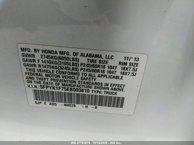 Honda Ridgeline Sport 2014 5FPYK1F75EB003810 Image 9