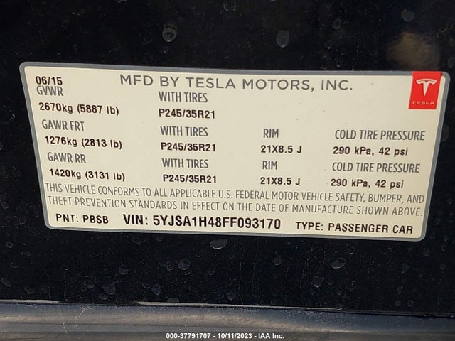 2015 TESLA MODEL S 85D/P85D/90D/P90D VIN: 5YJSA1H48FF093170