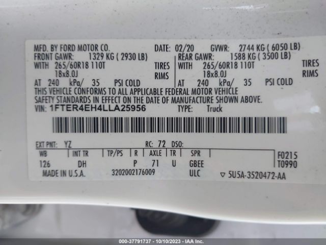 1FTER4EH4LLA25956 Ford Ranger Xl/xlt/lariat