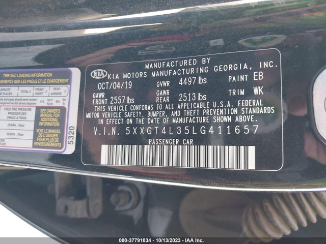 KIA Optima S 2020 5XXGT4L35LG411657 Image 9