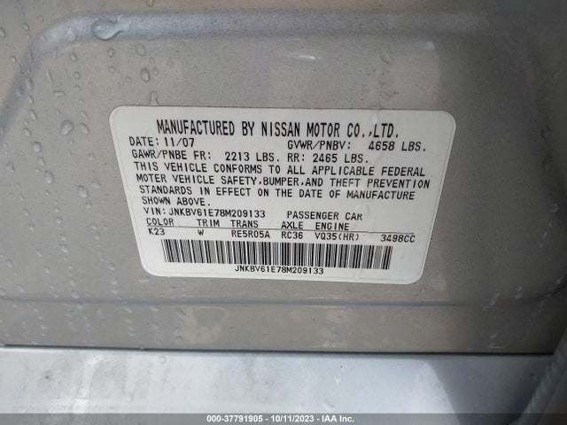 2008 INFINITI G35 SEDAN JOURNEY VIN: JNKBV61E78M209133