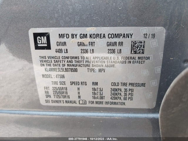 2020 BUICK ENCORE GX AWD SELECT VIN: KL4MMESL5LB078500