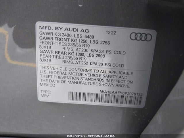 WA1EAAFY0P2078132 Audi Q5 Premium Plus 45 Tfsi S Line Quattro