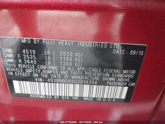 4S3BNBD60G3016356 Subaru Legacy 2.5i Premium