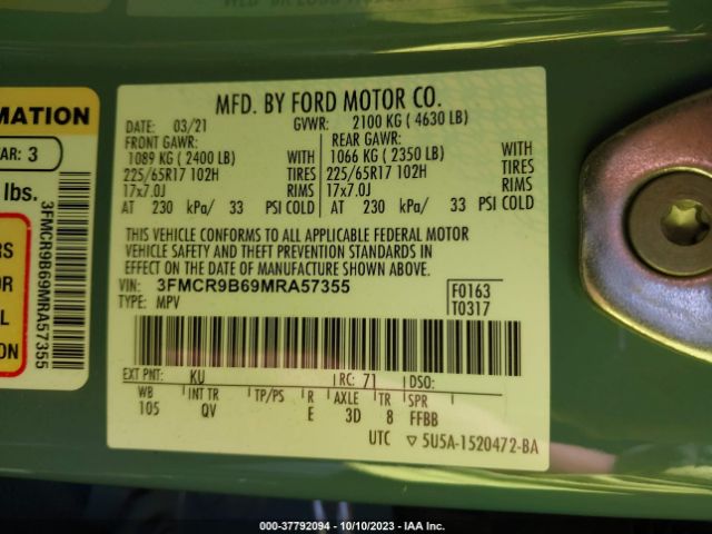3FMCR9B69MRA57355 Ford Bronco Sport Big Bend