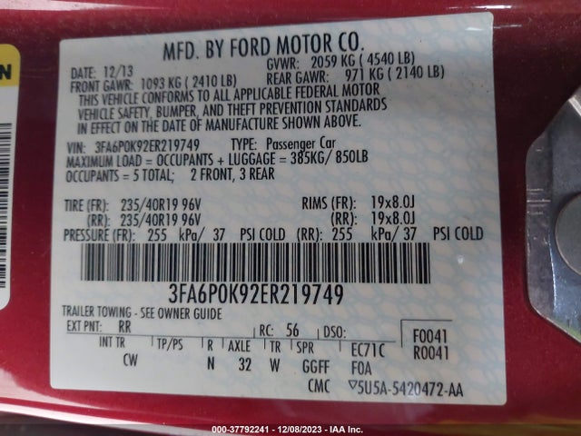 3FA6P0K92ER219749 Ford Fusion