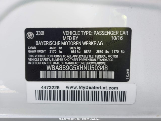 BMW 3 Series 330i 2017 WBA8B9G5XHNU50348 Image 9