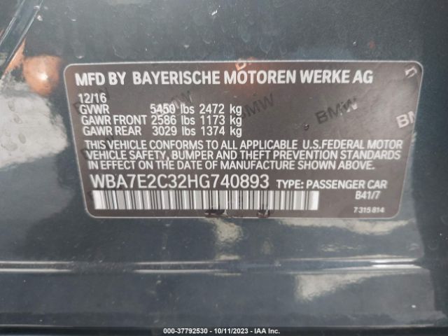 WBA7E2C32HG740893 BMW 7 Series 740i