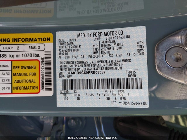 2023 FORD BRONCO SPORT OUTER BANKS VIN: 3FMCR9C69PRE08087