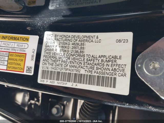 1HGCY2F79PA067952 Honda Accord Hybrid Sport-l