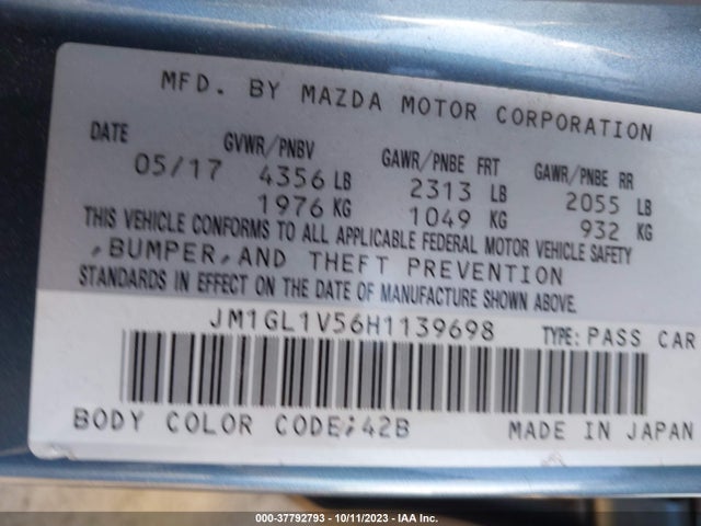 2017 MAZDA MAZDA6 TOURING VIN: JM1GL1V56H1139698