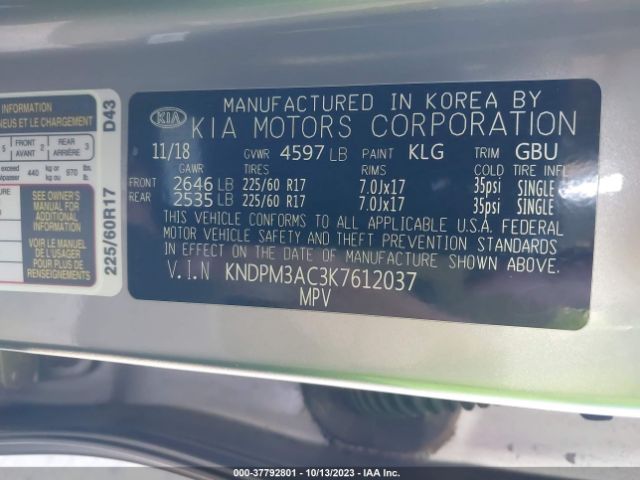 KNDPM3AC3K7612037 KIA Sportage Lx