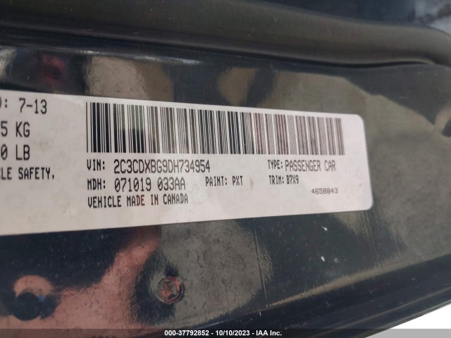 2013 DODGE CHARGER SE VIN: 2C3CDXBG9DH734954