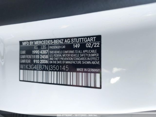 W1K3G4EB7NJ350145 Mercedes-Benz A-class A 220