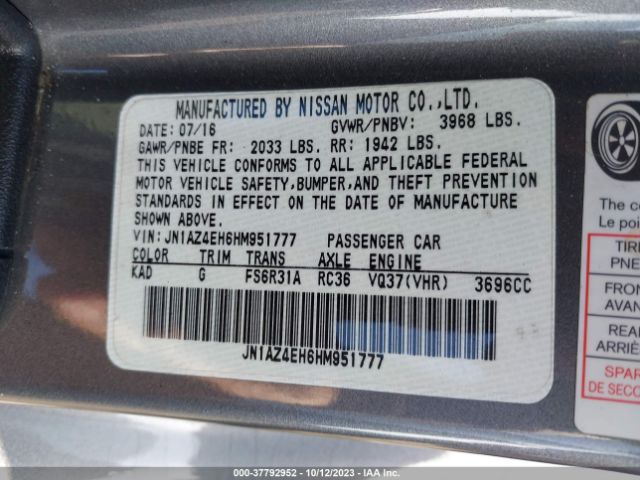 JN1AZ4EH6HM951777 Nissan 370Z