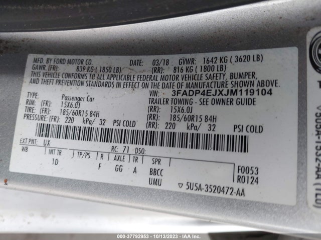 Ford FIESTA SE 2018 3FADP4EJXJM119104 Image 9