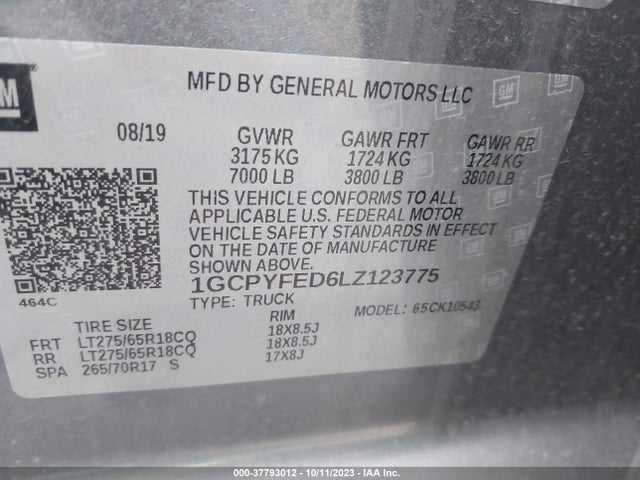2020 CHEVROLET SILVERADO 1500 LT TRAIL BOSS VIN: 1GCPYFED6LZ123775