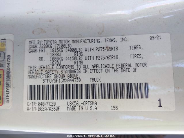 2021 TOYOTA TUNDRA 4WD 5TFUY5F13MX044739 Photo 8