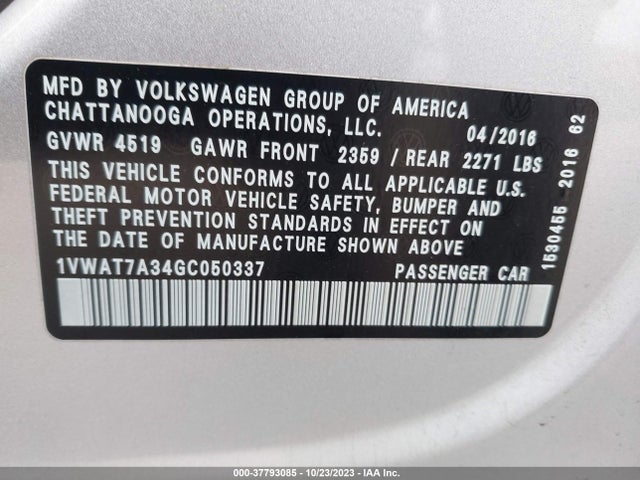 1VWAT7A34GC050337 Volkswagen Passat 1.8t S