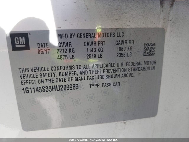 Chevrolet IMPALA 2LZ 2017 1G1145S33HU209985 Image 9