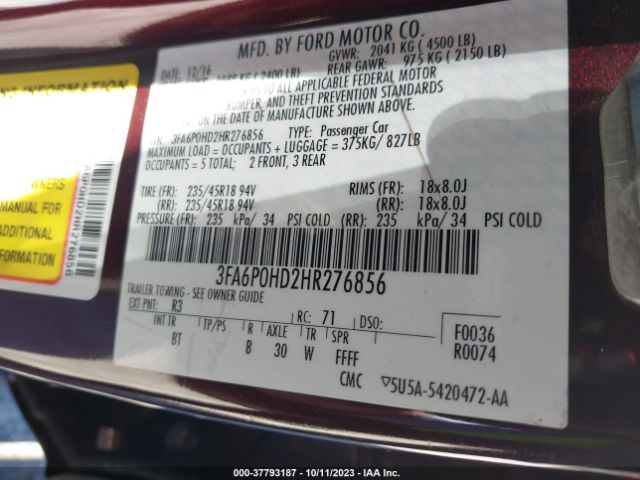 3FA6P0HD2HR276856 Ford FUSION SE