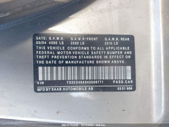 2004 SAAB 9-5 YS3ED49A043508771 Photo 8