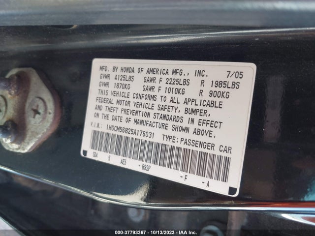 2005 HONDA ACCORD SDN EX-L VIN: 1HGCM56825A176031