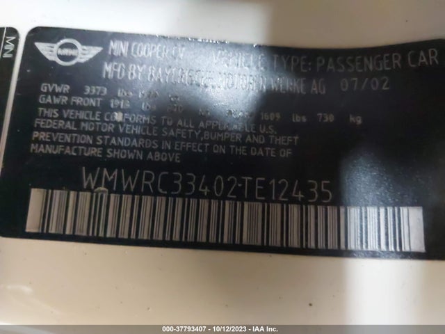 2002 MINI COOPER HARDTOP WMWRC33402TE12435 Photo 8