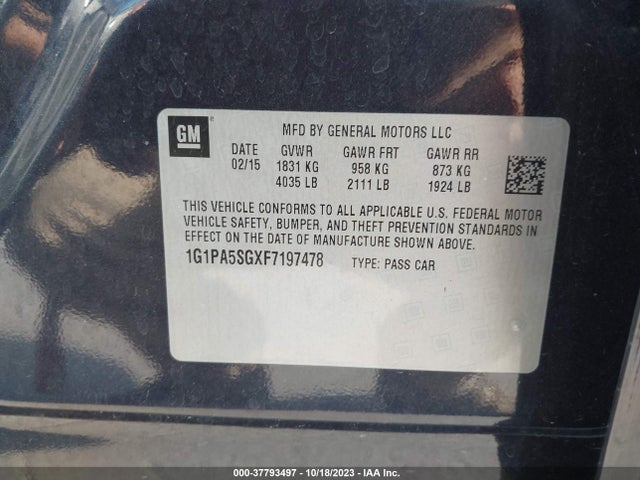 Chevrolet CRUZE LS 2015 1G1PA5SGXF7197478 Image 9