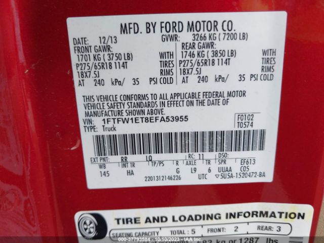 1FTFW1ET8EFA53955 Ford F-150 Xl/xlt/fx4/lariat