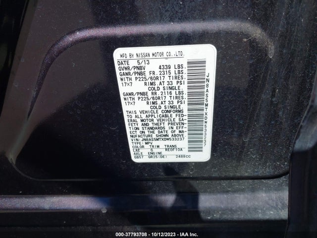 2013 NISSAN ROGUE SV VIN: JN8AS5MTXDW533237