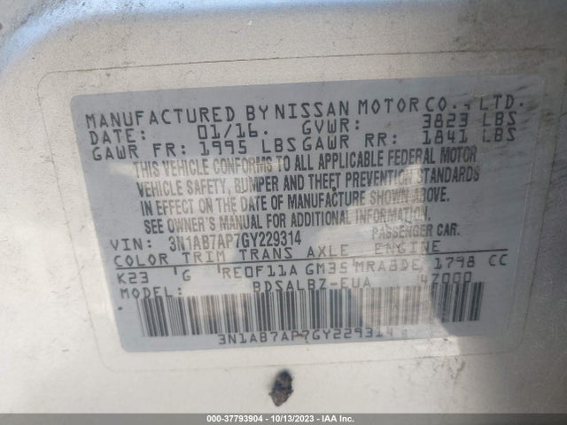 Nissan SENTRA S 2016 3N1AB7AP7GY229314 Image 9