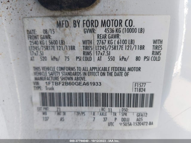 1FTBF2B60GEA61933 Ford Super Duty F-250 Srw Xlt/xl