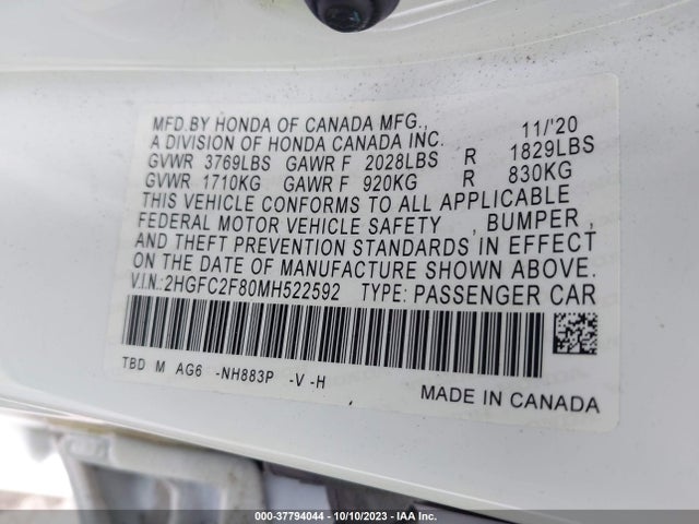 Honda Civic Sedan Sport 2021 2HGFC2F80MH522592 Image 9