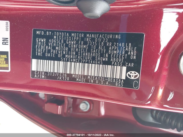 2023 TOYOTA COROLLA SE VIN: 5YFS4MCE2PP144645