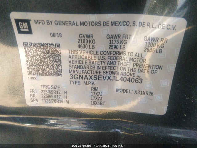 Chevrolet EQUINOX LT 2018 3GNAXSEVXJL404063 Image 9