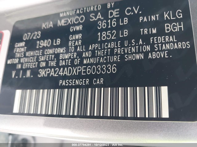 2023 KIA RIO S VIN: 3KPA24ADXPE603336