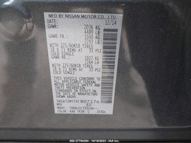 Nissan Rogue Sl 2015 5N1AT2MT7FC807176 Image 9