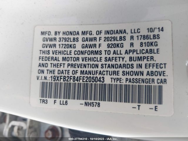 19XFB2F84FE205043 Honda Civic Sedan Ex