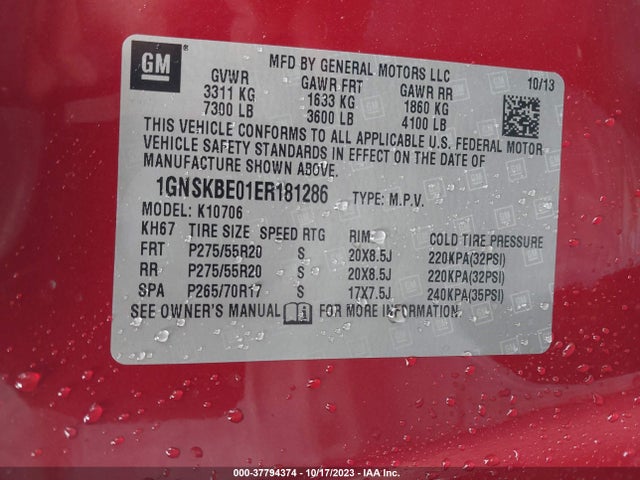 Chevrolet Tahoe Lt 2014 1GNSKBE01ER181286 Image 9