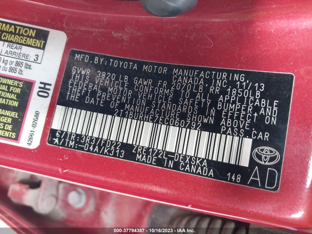 Toyota Corolla L/le/s/s Plus/le Plus 2014 2T1BURHE7EC060792 Image 9
