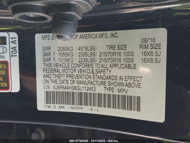 Honda CR-V LX 2016 5J6RM4H38GL112453 Image 9