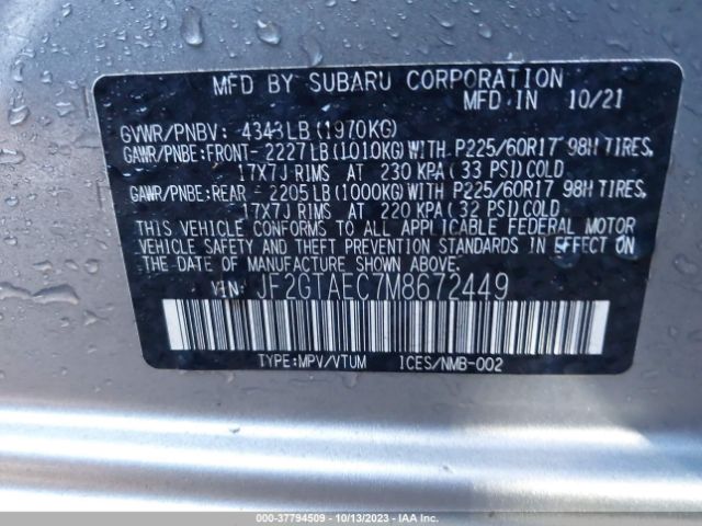 JF2GTAEC7M8672449 Subaru Crosstrek Premium