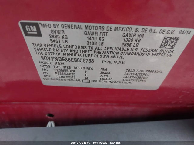 3GYFNDE35ES656758 Cadillac Srx Premium Collection
