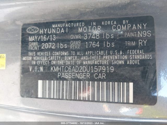 Auction sale of the 2013 Hyundai Veloster Base W/black , vin: KMHTC6AD2DU157919, lot number: 437794692