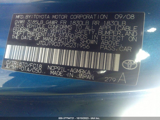 2009 TOYOTA YARIS JTDJT903795231956 Photo 8